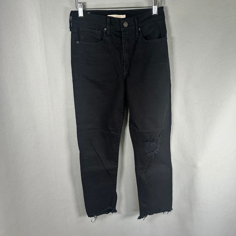 Levi's Premium High Rise Straight Crop Jeans Women Size 27 Black Distressed